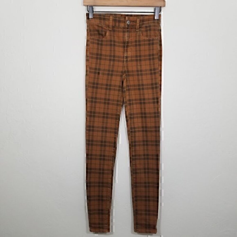 American Eagle Super Hi-Rise Jegging Plaid Next Level Stretch Jeans Size 00